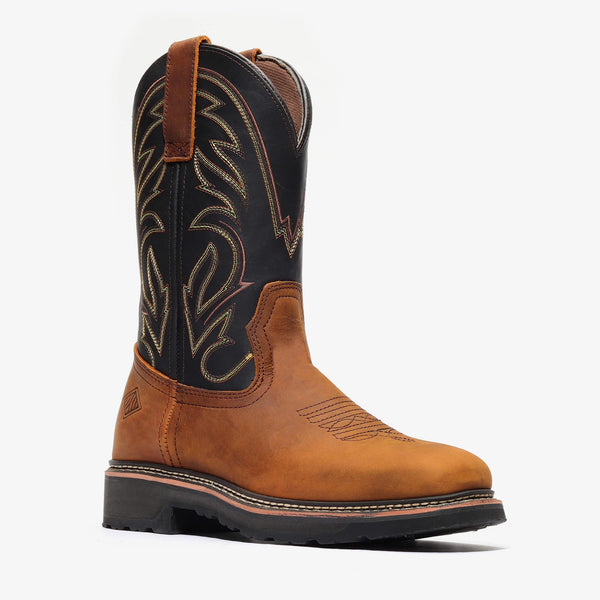 RANCHER GRIT 12" SQUARE TOE WELLINGTON (STEEL TOE) - RANCHER GRIT 12" SQUARE TOE WELLINGTON (STEEL TOE) - 6 / Black/Crazy Brown - Bonanza Boots